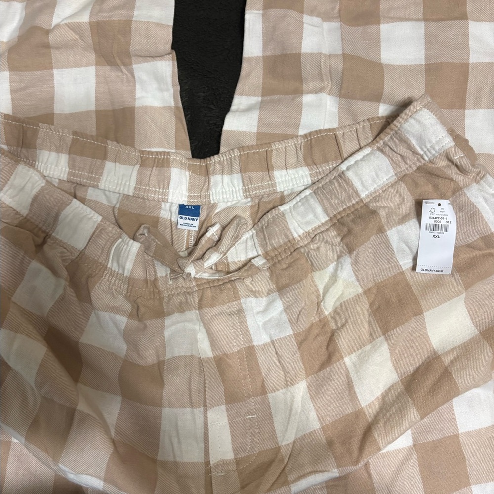 Old Navy Tan and White Plaid Sleep Pants